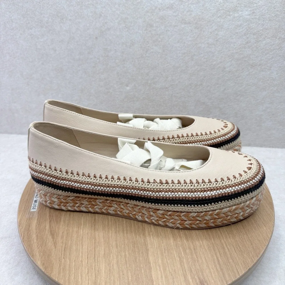 Ulla Johnson Espadrille Platform Flats Leather Woven Cream Size 38.5 8‎ - Picture 6 of 11